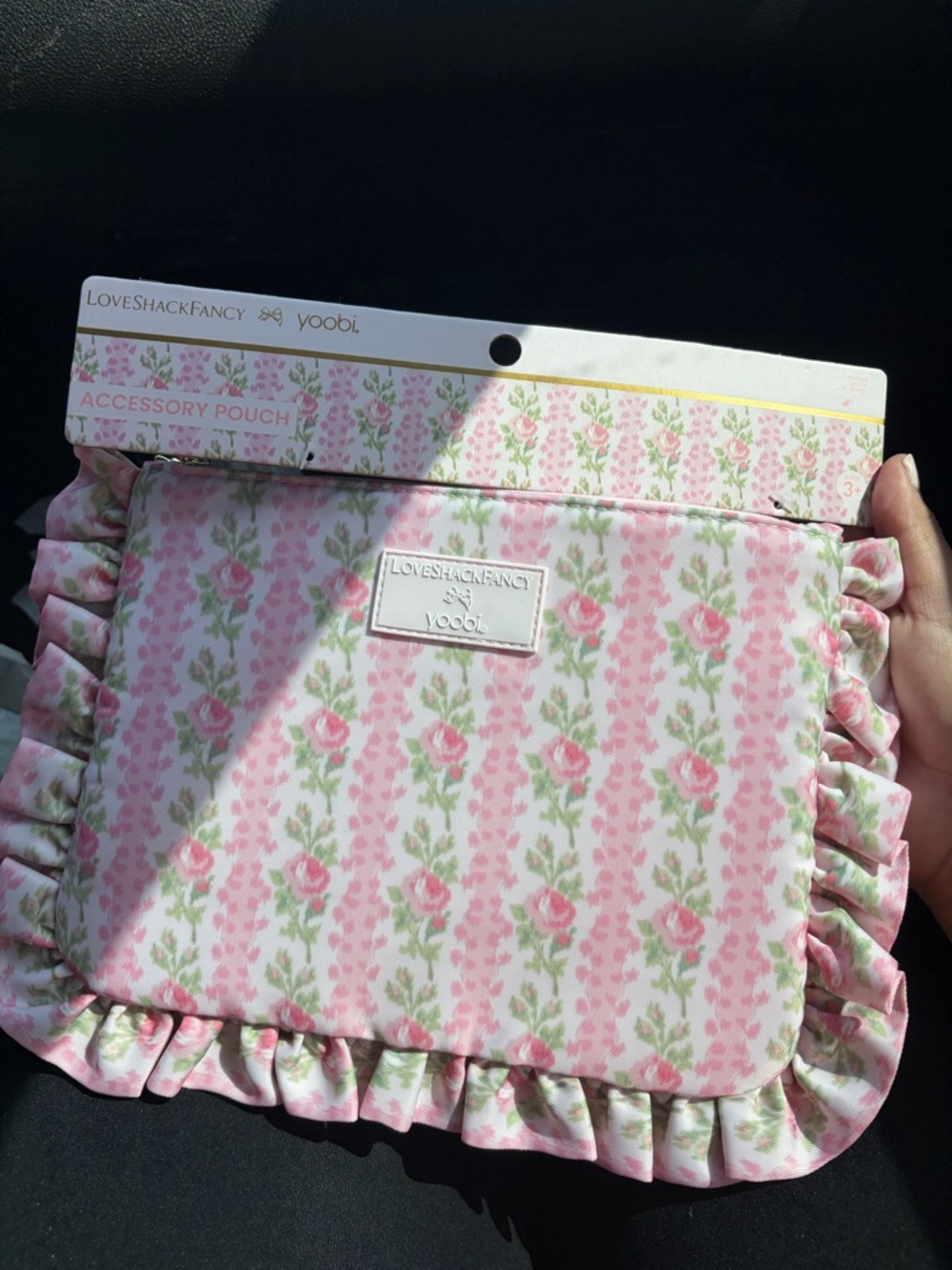 LoveShackFancy x Yoobi Pink Floral Ruffle Accessory Pouch